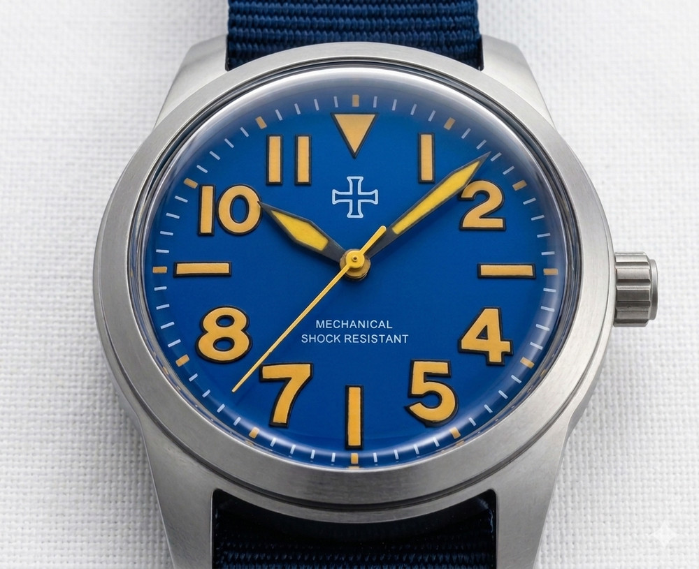 Toujours Pret Mechanical Military tool watch Blasted Stainless steel BLU 39mm