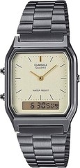 CASIO AQ-230GG-9A Vintage Ana-Digi Watch Gold Dial Gunmetal Band Unisex Retro