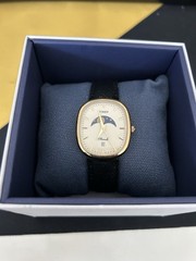 NOAH x TIMEX Oval Moon Phase Watch Black Leather Strap Gold Case