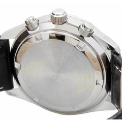 Seiko Chronograph Men’s Champagne Dial Tachymeter Black Leather Watch SSB383