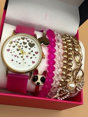 💖⌚ Jessica Carlyle Watch & Bracelet Set Pink Hearts Gift Box NEW