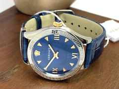 Versace Wome’ns Watch VE2S00122 Hellenyium Swiss Quartz Blue Dial Leather Band
