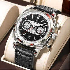 POEDAGAR Fashion Quartz Luminous Waterproof Chronograph Date Man Leather Watch