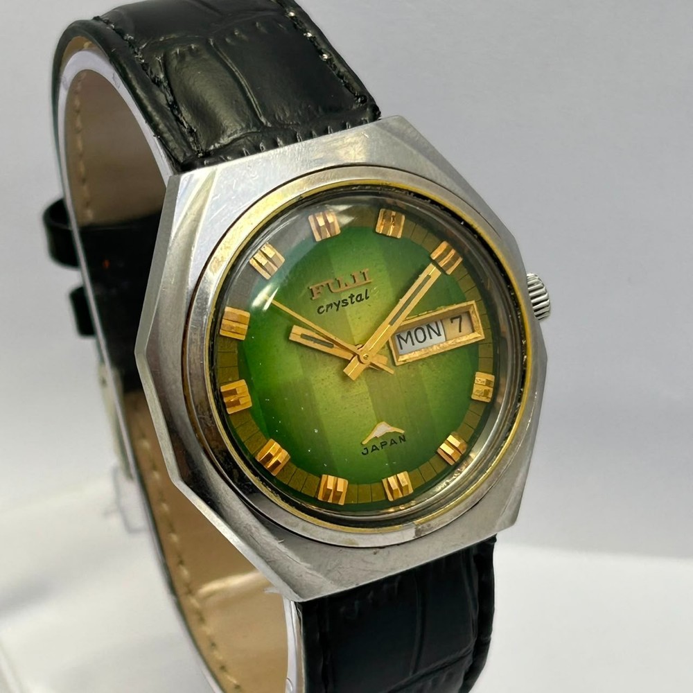 Fuji Automatic Crystal 25 Jewels Day/Date Green Dial Vintage Men’s Watch