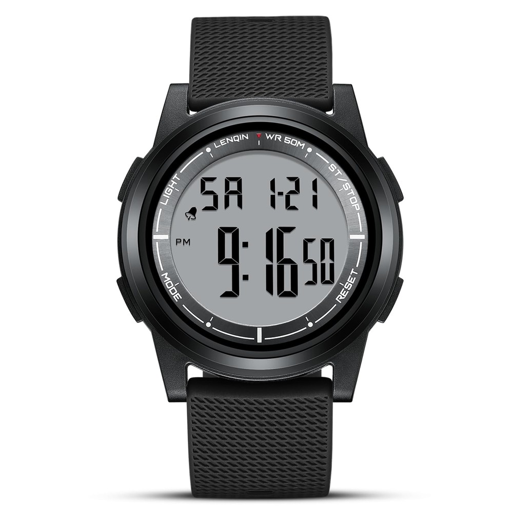 Men’s Digital Watch Ultra Thin Minimalist Waterproof LED Large Face Alarm Sport
