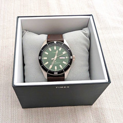 Timex Waterbury Automatic 41mm Green Dial Brown Leather Day/Date Watch