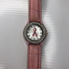 X11 Geneva Pink Ribbon Retro Croc Leather 7805 Japan Crystals Watch Untested