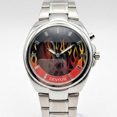 [US STOCK] Retro Red Flame Dial Watch Vintage Y2K Style Mens Quartz Wristwatch