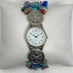 Women’s Gemstone Watch Silver Tone Amethyst Jasper Southwest New Battery 7.25″