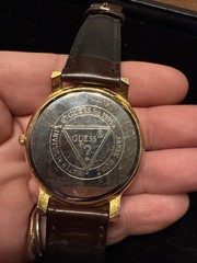 1995 Goldtone And Leather Guess Watch WORKING **Broken Handle (Lot# 699)