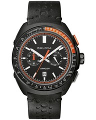 NEW Bulova Racer Chronograph Leather Strap Black Dial Men’s Watch 98B428 100M