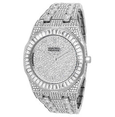 Montres Prestige Men’s Quartz Analog Silver Iced Out Crystal 44mm Box