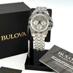 Bulova Octava Crystal 96C134 Silver Pave Dial Quartz Stainless Steel Men’s Watch