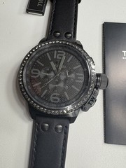 TW Steel Canteen Men’s 45mm Triple Black Leather Crystals Quartz Watch TW912