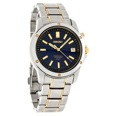 NEW* Seiko SNQ010 Quartz Perpetual Calendar Mens Blue Dial Two Tone Dress Watch