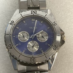 Nautica Watch Blue Dial Weekday 24hr Day Of Month 12 Hr Butterfly Band Preowned