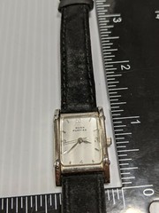 Hush Puppies Silver Tone Rectangle Face Black Suede Leather Band Watch 8 Inch
