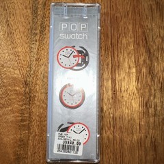 POP SWATCH Watch GREEN TIKI PWB157 Vintage 1991 Swiss Blue Flowers great cond