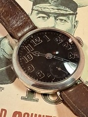 English Market WW1 Trench Watch, Sterling Silver, Black Porcelain Dial, c.1917