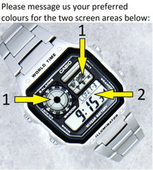 Casio Royale Watch with TWO Colour Screen Mod, pick your own colours, AE-1200WHD