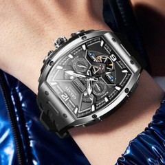 Men’s Automatic Mechanical Watch Tonneau Sapphire Glass 50M Waterproof Luminous