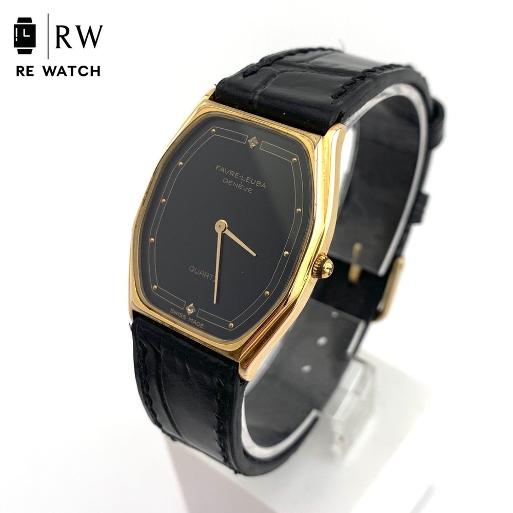 Favre Leuba Geneve Quartz Watch 18cm 7.08in Black Gold Working Vintage Japan