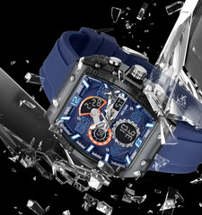 New Men’s Electronic Watch – Square Dual Display, Waterproof, Luminous, Multi-Co