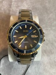 BRAND NEW BIBI Blue Dial Quartz Watch 45mm Two Tone Stainless Steel Date NIB
