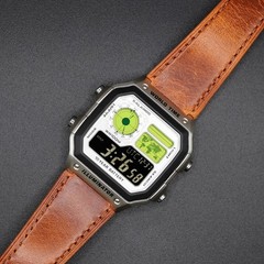 CASIO AE-1200WHD. Royale Watch Mod. Leather Strap. Negative Display. Silver Dial