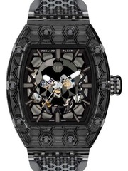 Philipp Plein The Skeleton Automatic Skeleton Dial Tonneau Black Rubber Strap