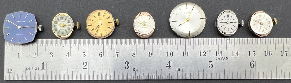 Lot of 7 Mechanical (Manual) Watch Mechanisms, Various Brands