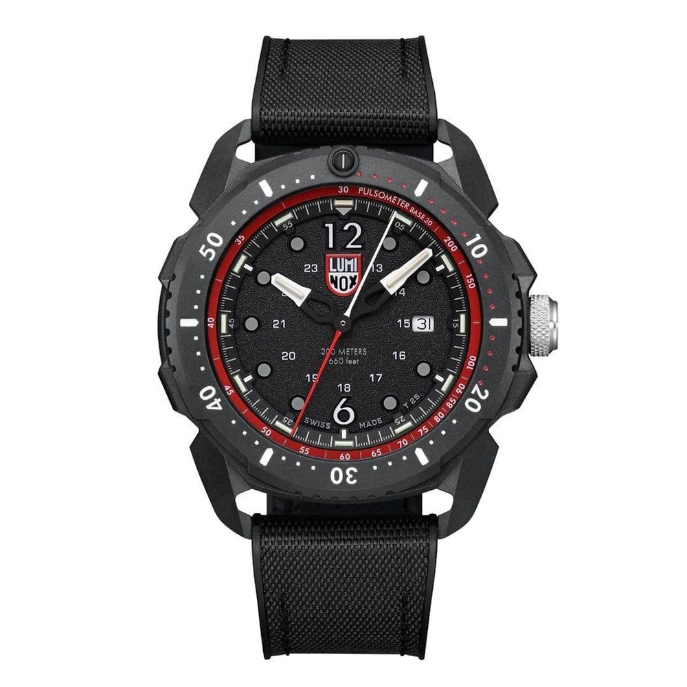 LUMINOX XL.1051 Military Black Red Dial Rubber Fabric Band Men’s Watch Boxed