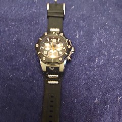 Invicta Flame Fusion Quartz Chronograph Date Black Dial Rubber Strap WR100m