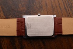 vintage Seiko Slim Tank Quartz Men Blue Dial Light Brown leather Dress Watch