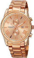 Akribos XXIV AK812RG Swiss Quartz Dual-Time Multifunction Rosetone Mens Watch