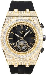 Reloj de pulsera de acero inoxidable para hombre Oro Negro Dorado Lujo Esqueleto