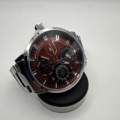 Montres Carlo Men’s Red Black Dial Stainless Steel Watch Day Date 24-Hour