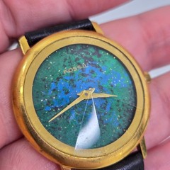 Fossil PC-7306 Round Womens Watch Quartz 35mm Blue Green Gold Black Faceted