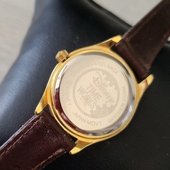 Disney Time Works Mickey and Friends Watch Ladies Gold Tone Leather Band VGUC