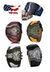 OULM Mens Casual Quartz Watches Dual Time Big Face Wide Leather Band Watch