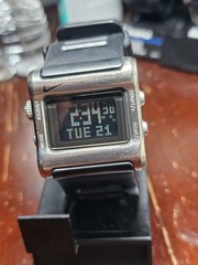 Nike Triax Digital Quartz 50m WR Day 38mm Silver Steel Black Rubber Strap