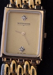 Vintage Mens Wittnauer Swiss Gold Tone Quartz Tank Watch Diamond Dial H