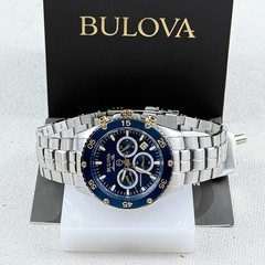 Bulova Men’s Marine Star 98B400 Chronograph Blue Dial Steel Quartz Watch 41.5mm
