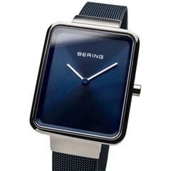 Bering Ladies Quartz, Stainless Steel Case, and Blue Mesh Strap, 28mm.