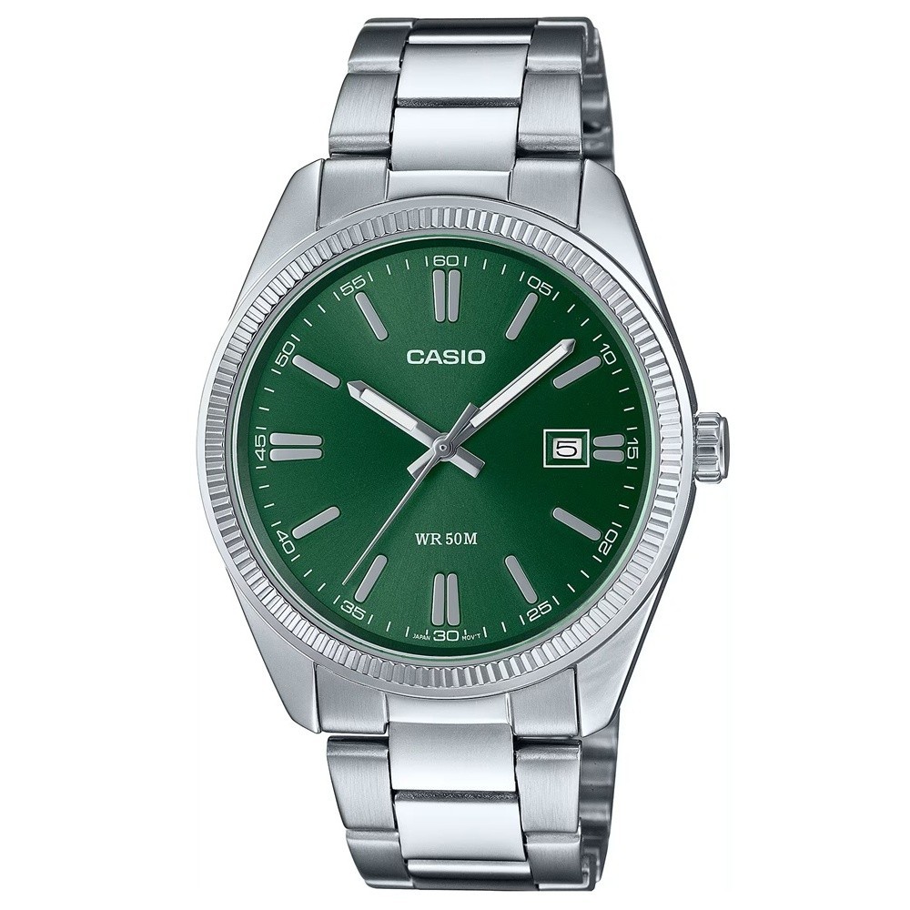 Casio Classic Collection Mens Watch Green Dial Steel Bracelet MTP-1302PD-3AVEF