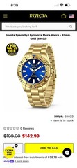 Invicta Specialty Men’s Quartz Analog Watch Blue Dial Gold Bracelet Box