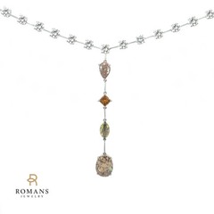Natural Color Diamond Lariat Necklace 18K White Gold 16.63 CTW
