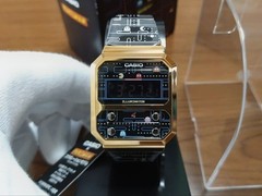 Casio A100WEPC-1BJR Pac-Man Collaboration Quartz Watch 40.7mm Gold Plated