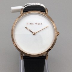 Nine West Womens Watch 36mm White Dial Black Strap Rose Gold Tone 3 ATM