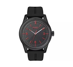 NWB Authentic Hugo Boss 1530018 Men Watch Quartz Black Red Dial Rubber Band 44mm